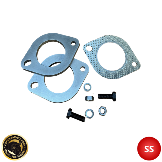 Metal gaskets and bolts on a white background with a brand logo.